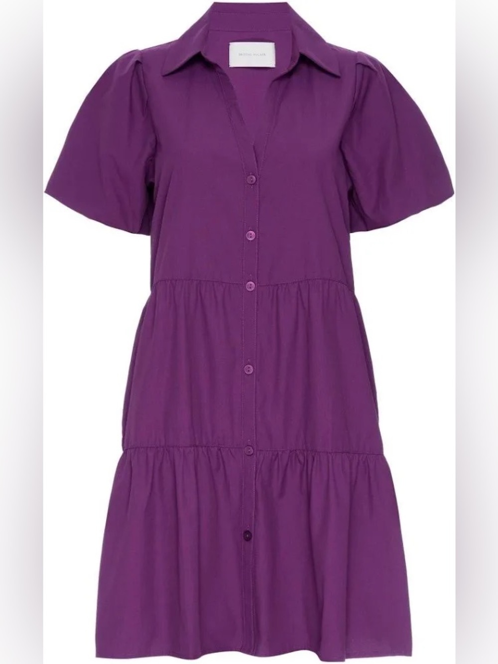 Brochu Walker Havana Mini Dress in Purple Cotton Blend Tiered Puff Sleeves Sz M - Picture 2 of 11